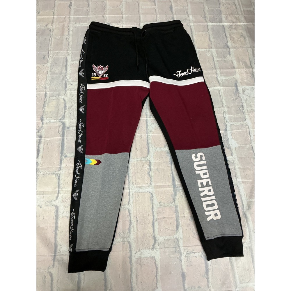 Jewel House Men Color Block Jogger Pants Superior Graphic Print Drawstring Waist